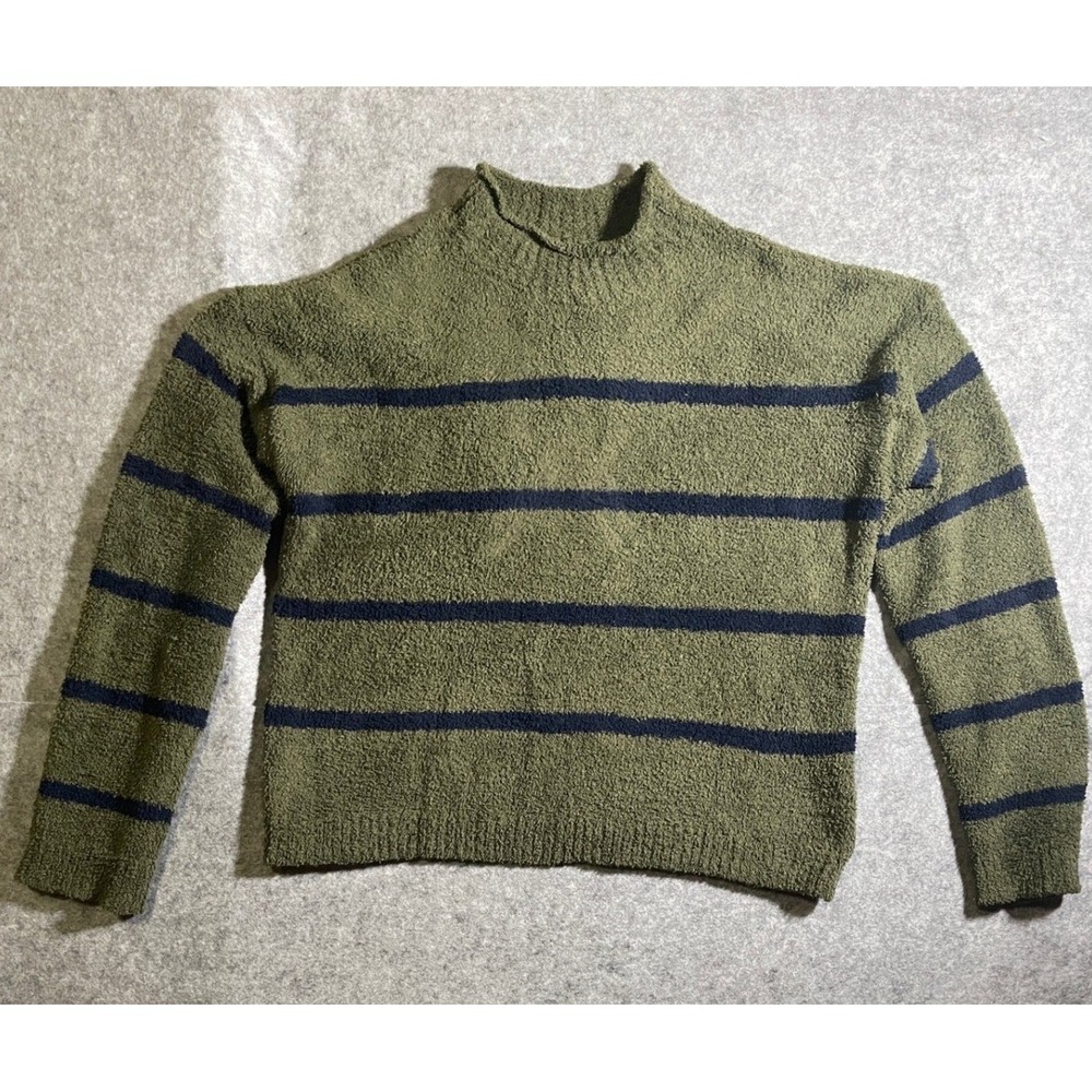 Altar'd State Womens‎ Popcorn Knit Striped Sweater Olive Green  Blue Mock Neck